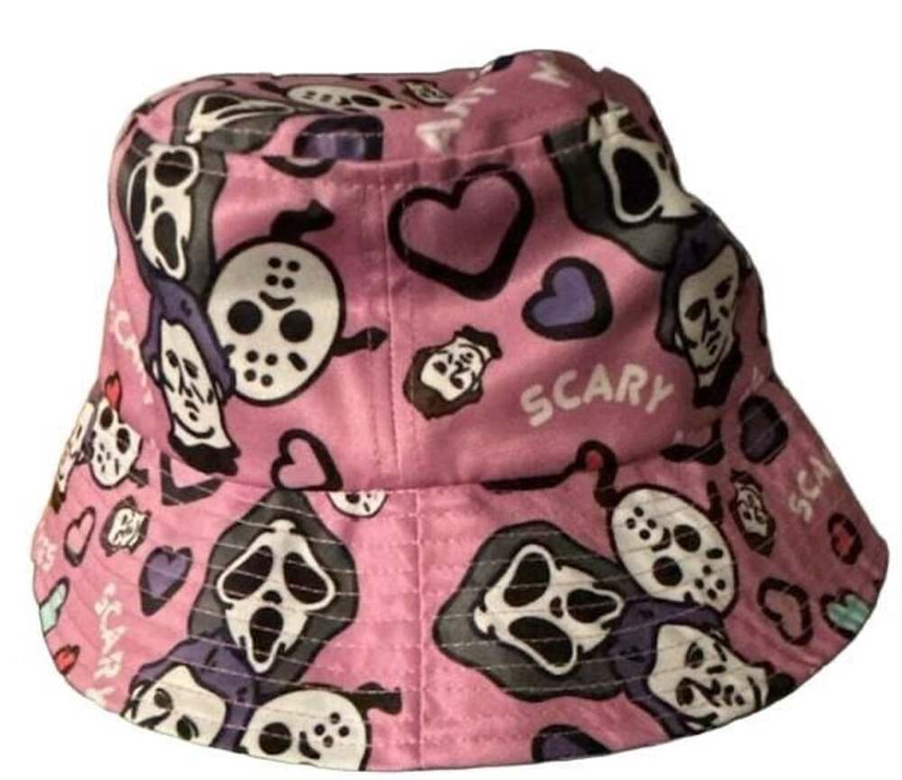 Ghost Face and Jason Voorhees Horror Movie Pink Graphic Print Bucket Hat